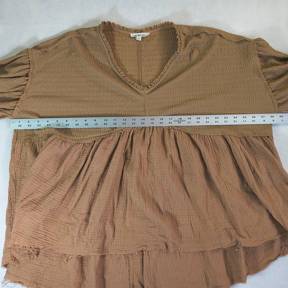Oli & Hali Womens Textured Gauze Babydoll Tunic Top Brown Medium - Picture 9 of 12